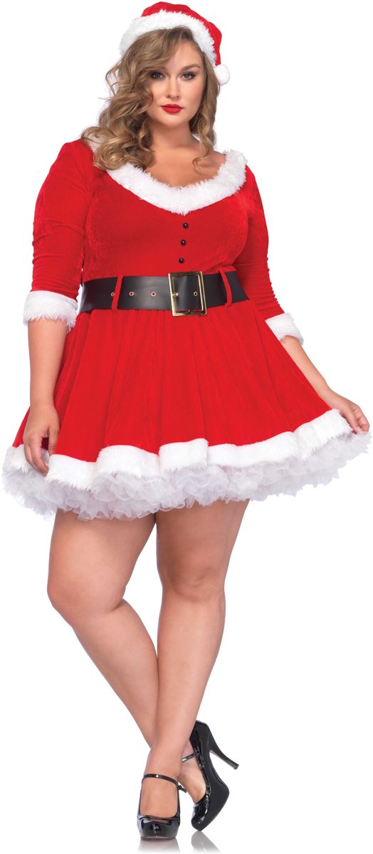 Kerstvrouw Kerstjurk + Kerstmuts Miss Santa Plus Size | Leg Avenue  | Maat 46 - 50